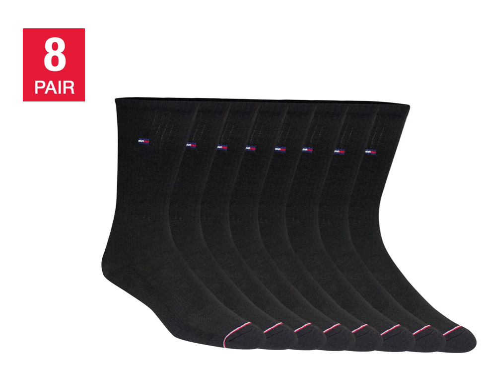 Tommy Hilfiger Men's Casual Crew Sock, Black (8-Pair)